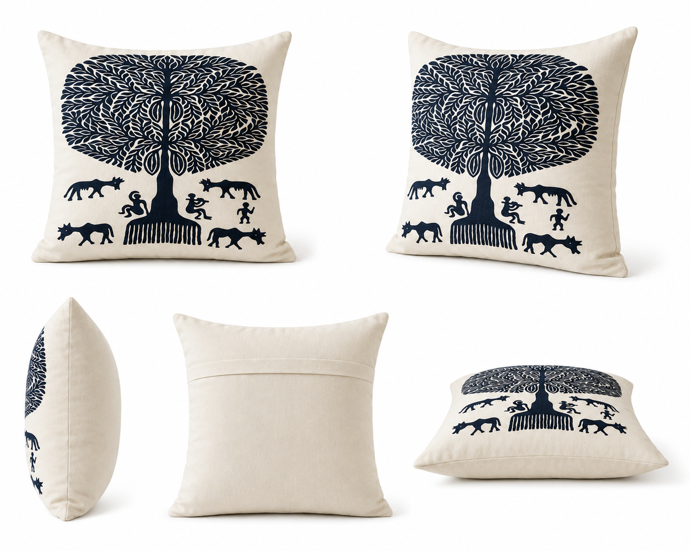 Black & White Tree With Villagers Pipli Applique Work