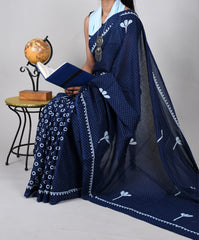 Bagru Natural Hand Block Print Cotton Mulmul Saree With Blouse Style 5
