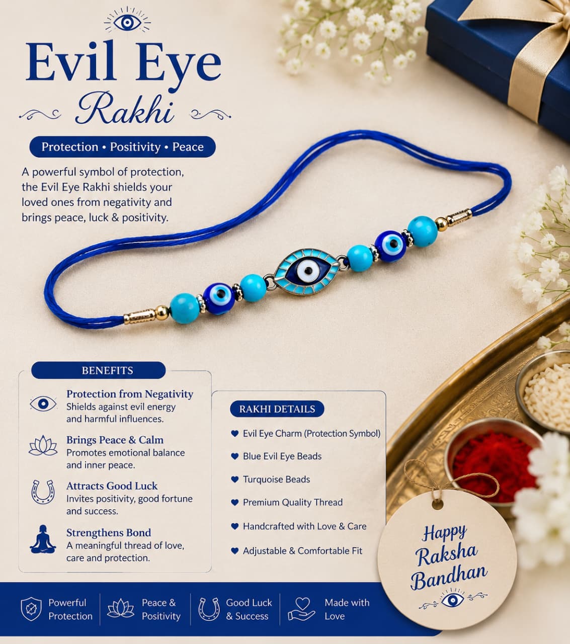 Agates Evil Eye Rakhi