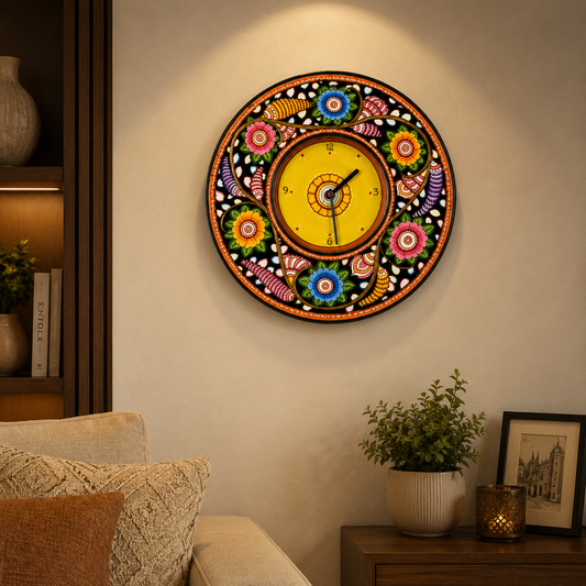 Multicolour Handprinted colourful leather Clock