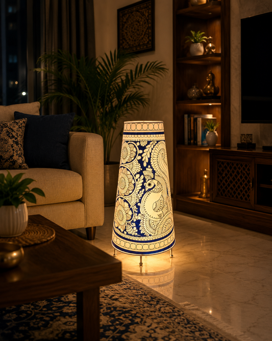 Andhra Pradesh Leather Puppetry Blue Colour Lamp Shade