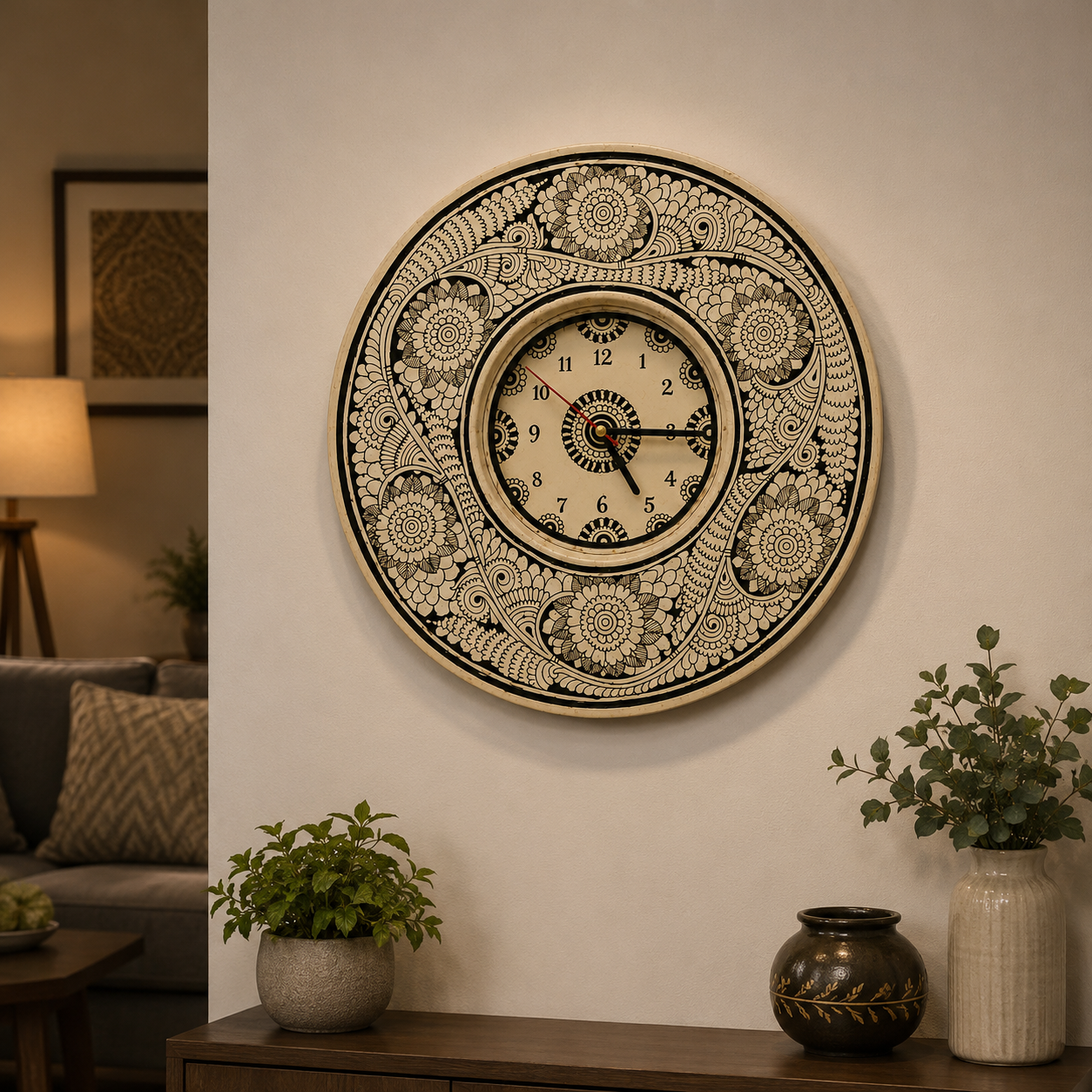 Brown Leather Handpainted Wall Clock
