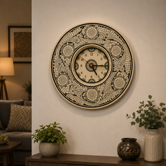 Brown Leather Handpainted Wall Clock