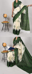 Bagru Natural Hand Block Print Cotton Mulmul Saree With Blouse Style 4
