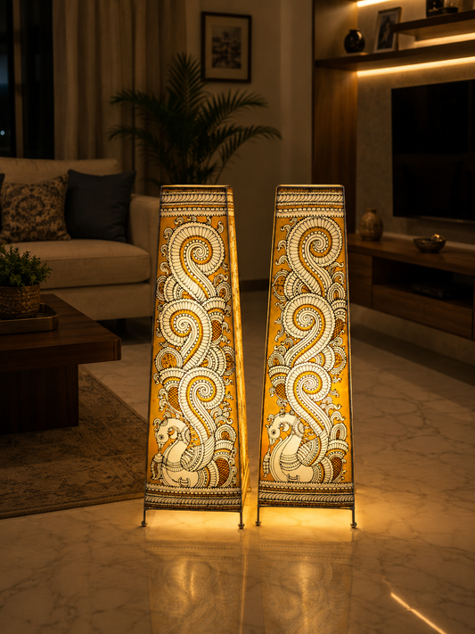 Andhra Pradesh Leather Puppetry Designer Decorative Showpiece Lamp (Set of 2)