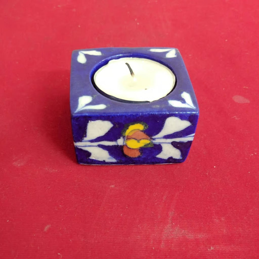 Handmade Beautiful Blue Pottery of Jaipur Candle Stand (Set of 4)