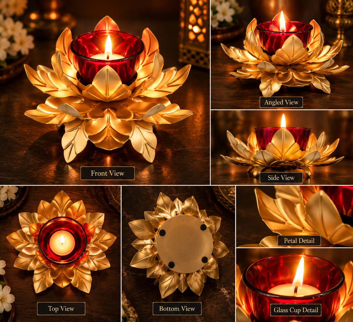 Moradabad Flower Tealight With Glass Wax Candle (Iron Made)
