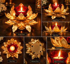 Moradabad Flower Tealight With Glass Wax Candle (Iron Made)