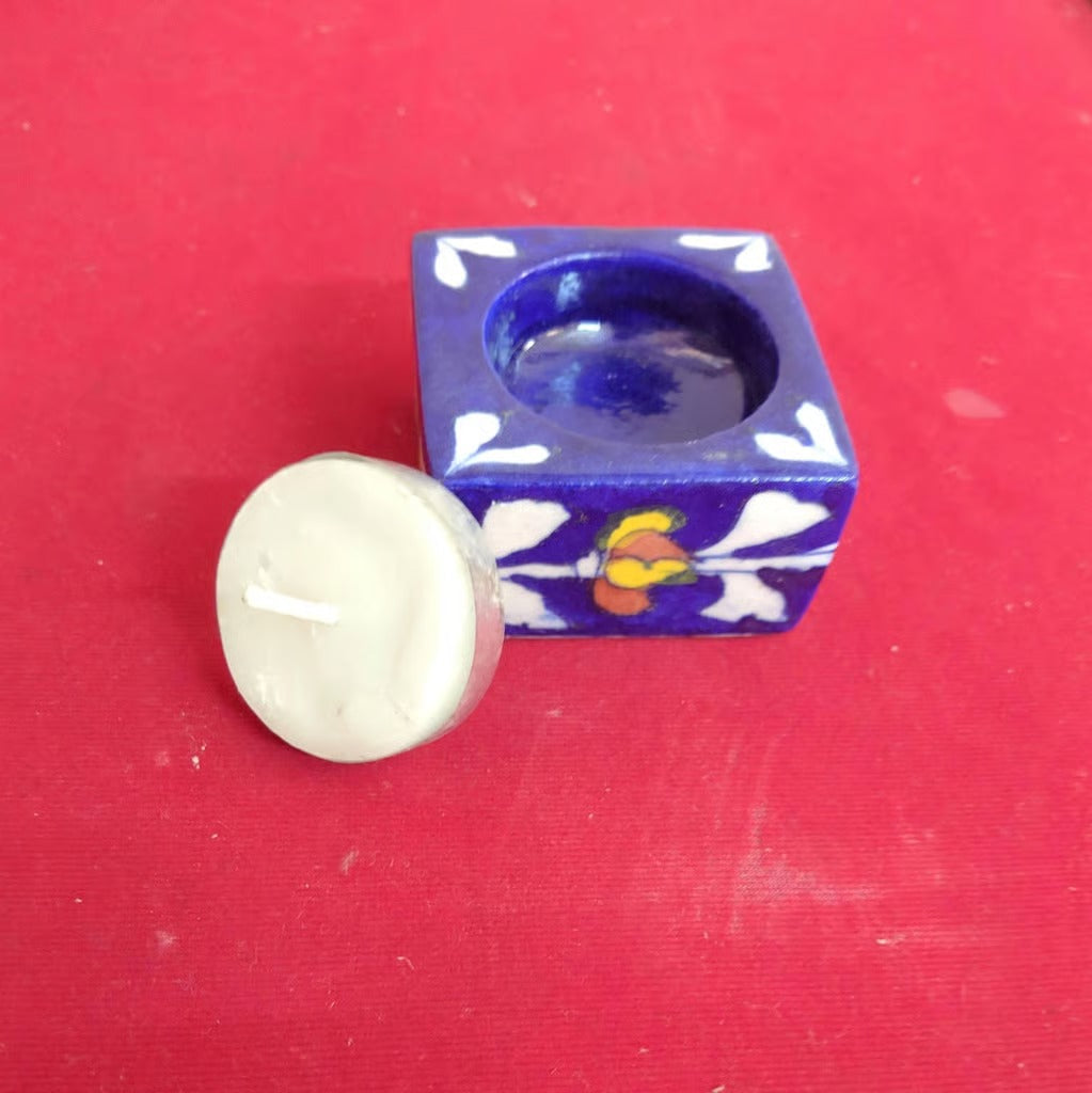 Handmade Beautiful Blue Pottery of Jaipur Candle Stand (Set of 4)