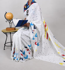 Bagru Natural Hand Block Print Cotton Mulmul Saree With Blouse Style 4