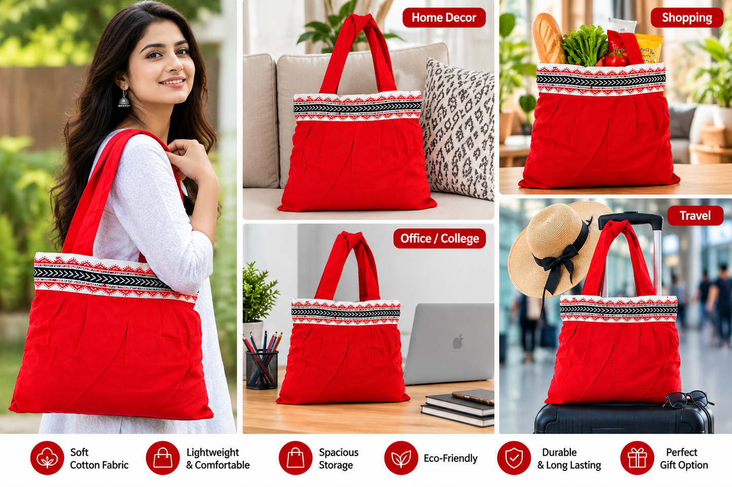 Toda Embroidered College Bag- Red