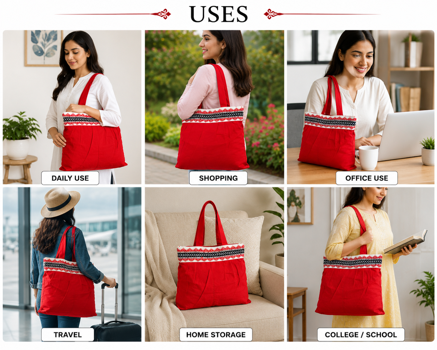 Toda Embroidered College Bag- Red