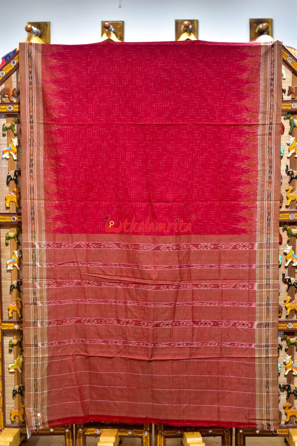 Red Brown Jharana Cotton Saree