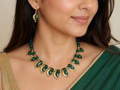 Handmade Molela Terracotta Clay Jewellery Set in Beautiful Dark Green Colour