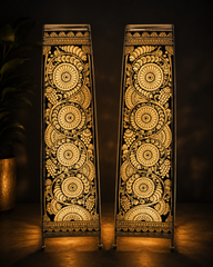 Andhra Pradesh Leather Puppetry Floral Printed Designer Decorative Showpiece Lamp (Set of 2)