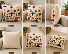 Kids In A Garden Pipli Appliquie Cushion Cover Single Piece (16*16) Inch