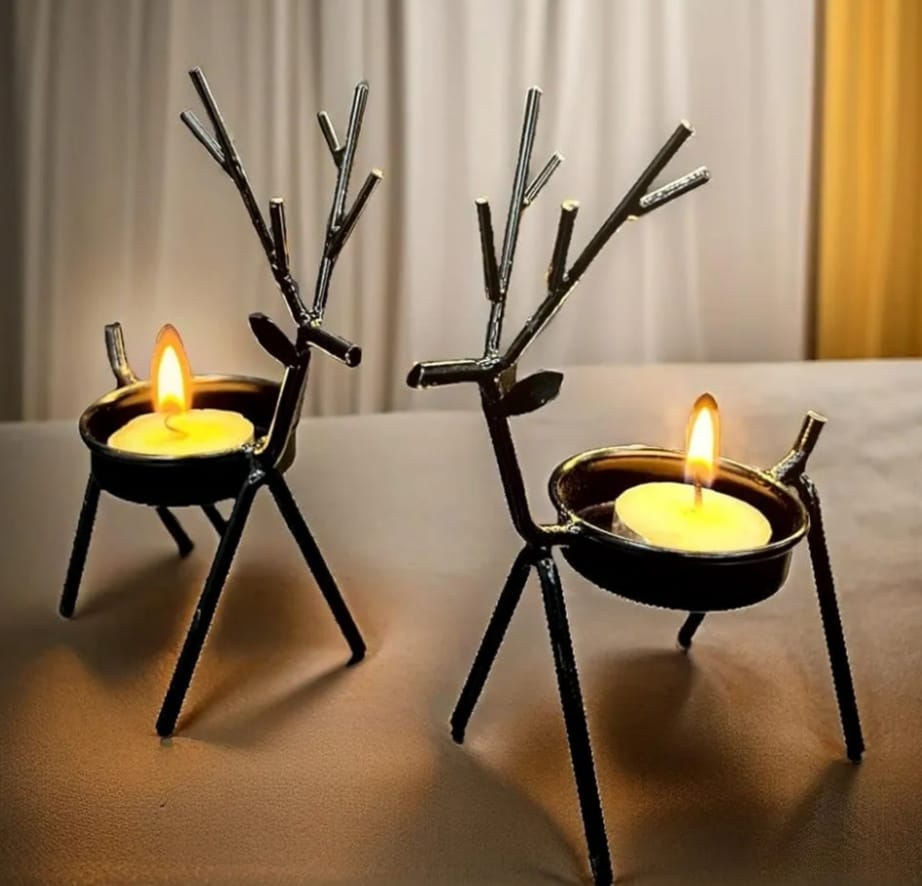 Deer Candle Holder Set With Wax Candle