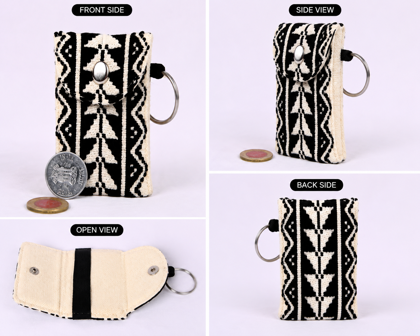 Toda Embroidered Coin Purse with a Key Ring