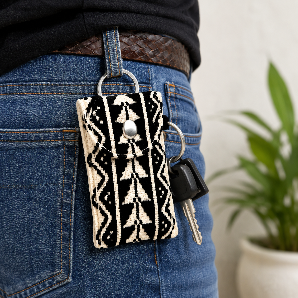 Toda Embroidered Coin Purse with a Key Ring