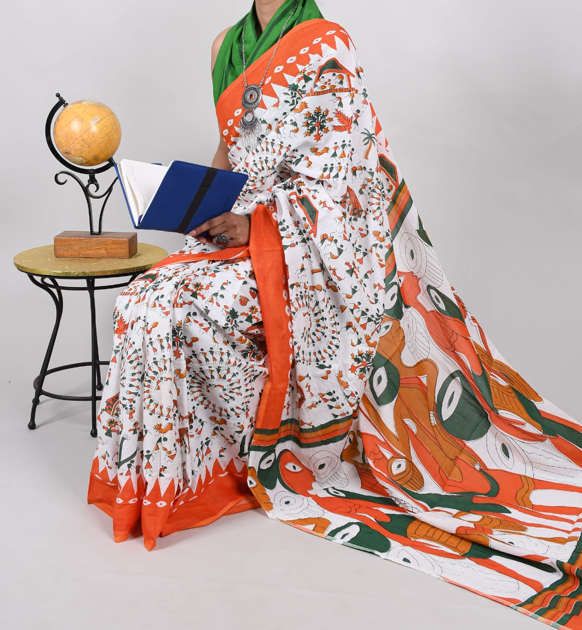 Bagru Natural Hand Block Print Cotton Mulmul Saree With Blouse Style 4