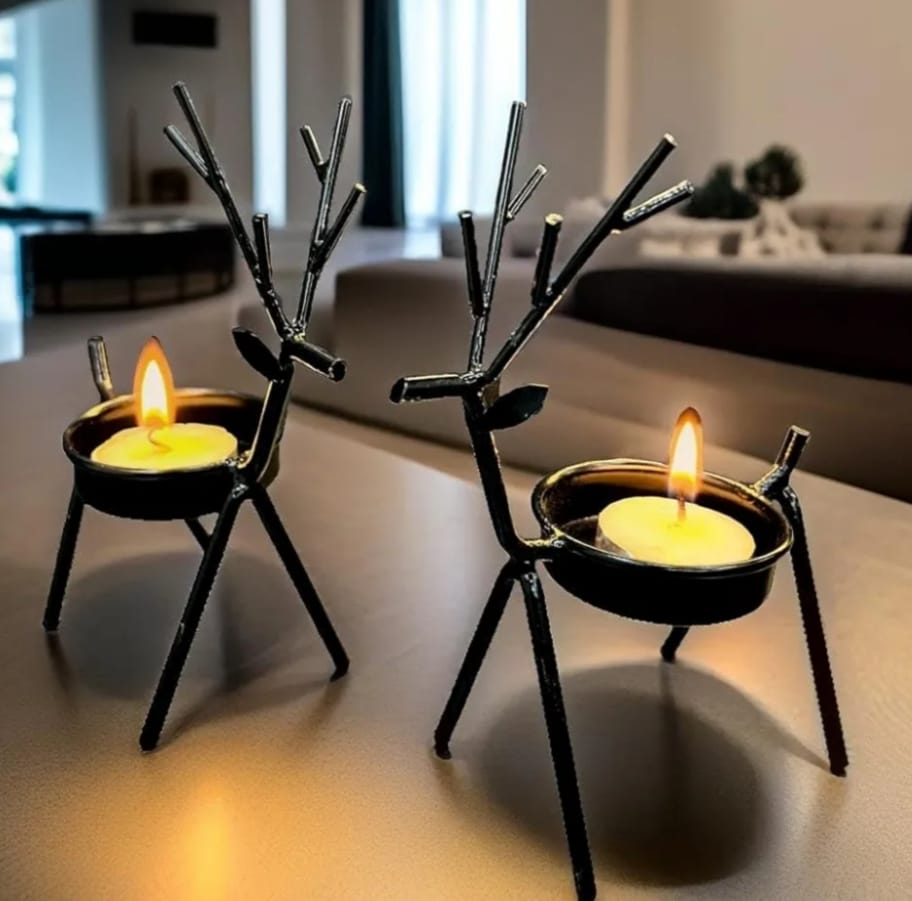 Deer Candle Holder Set With Wax Candle