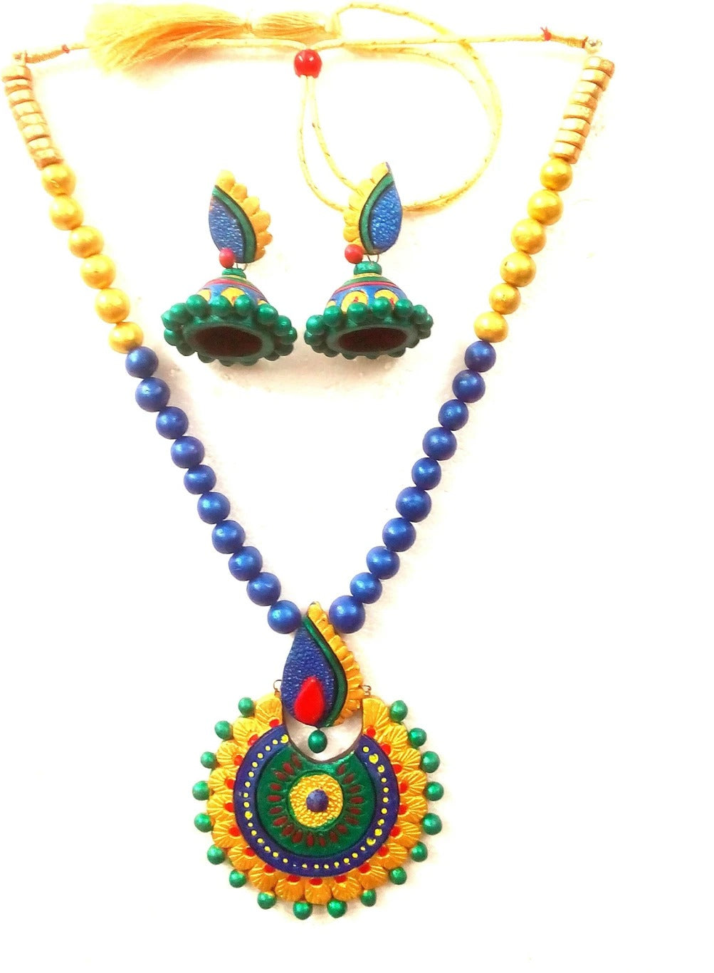 Multi-color Bankura Panchmura Terracotta Craft Necklace Jewellery Set