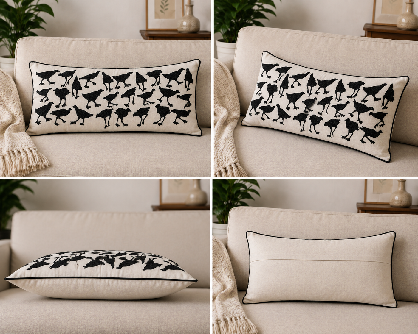 A Flock Of Birds Pipli Appliquie Cushion Cover