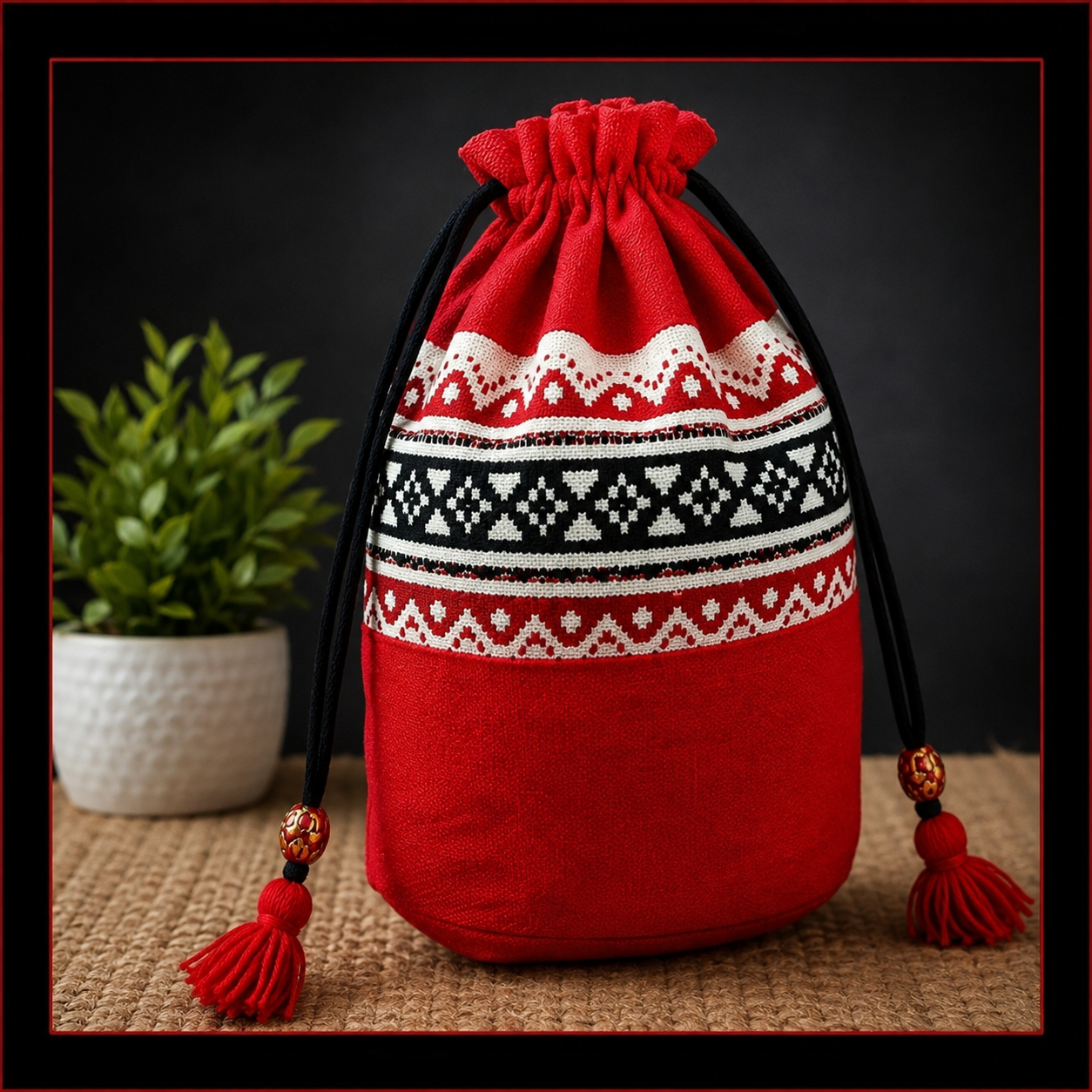 Beautiful Toda Embroidered Potly Bag - Red