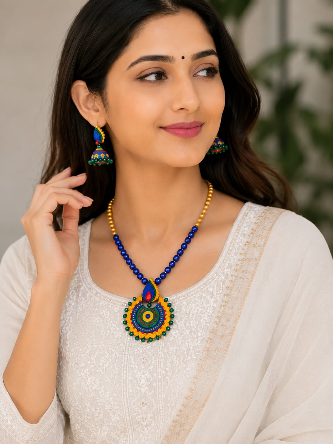 Multi-color Bankura Panchmura Terracotta Craft Necklace Jewellery Set