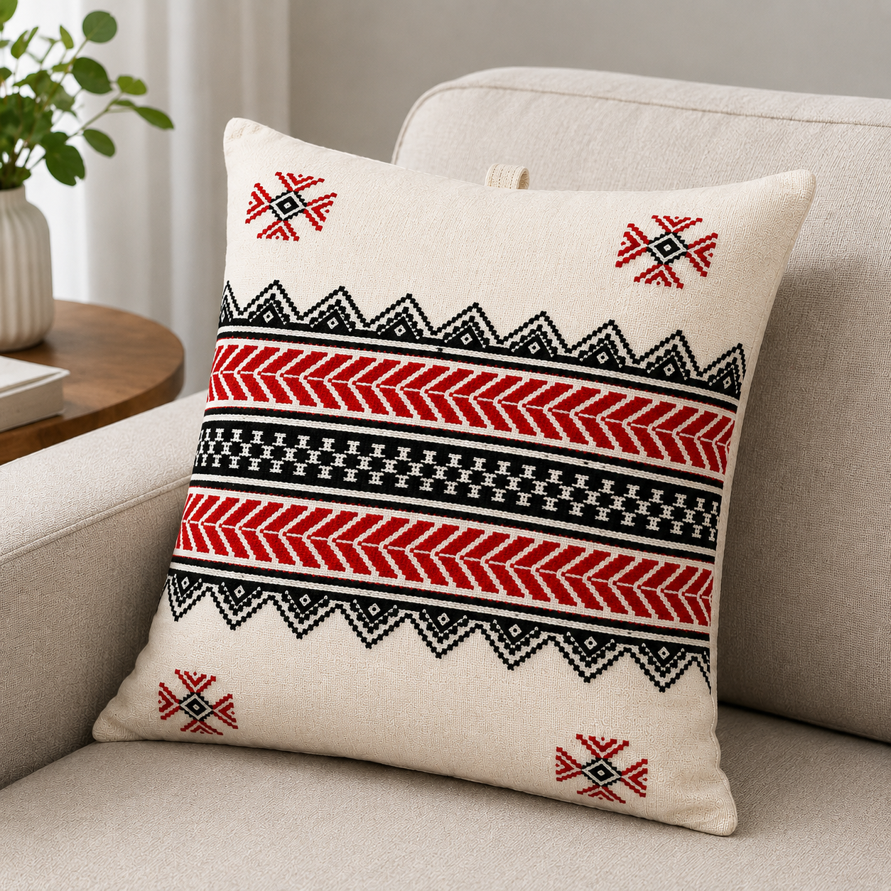 Toda Embroidered Cushion Cover - White