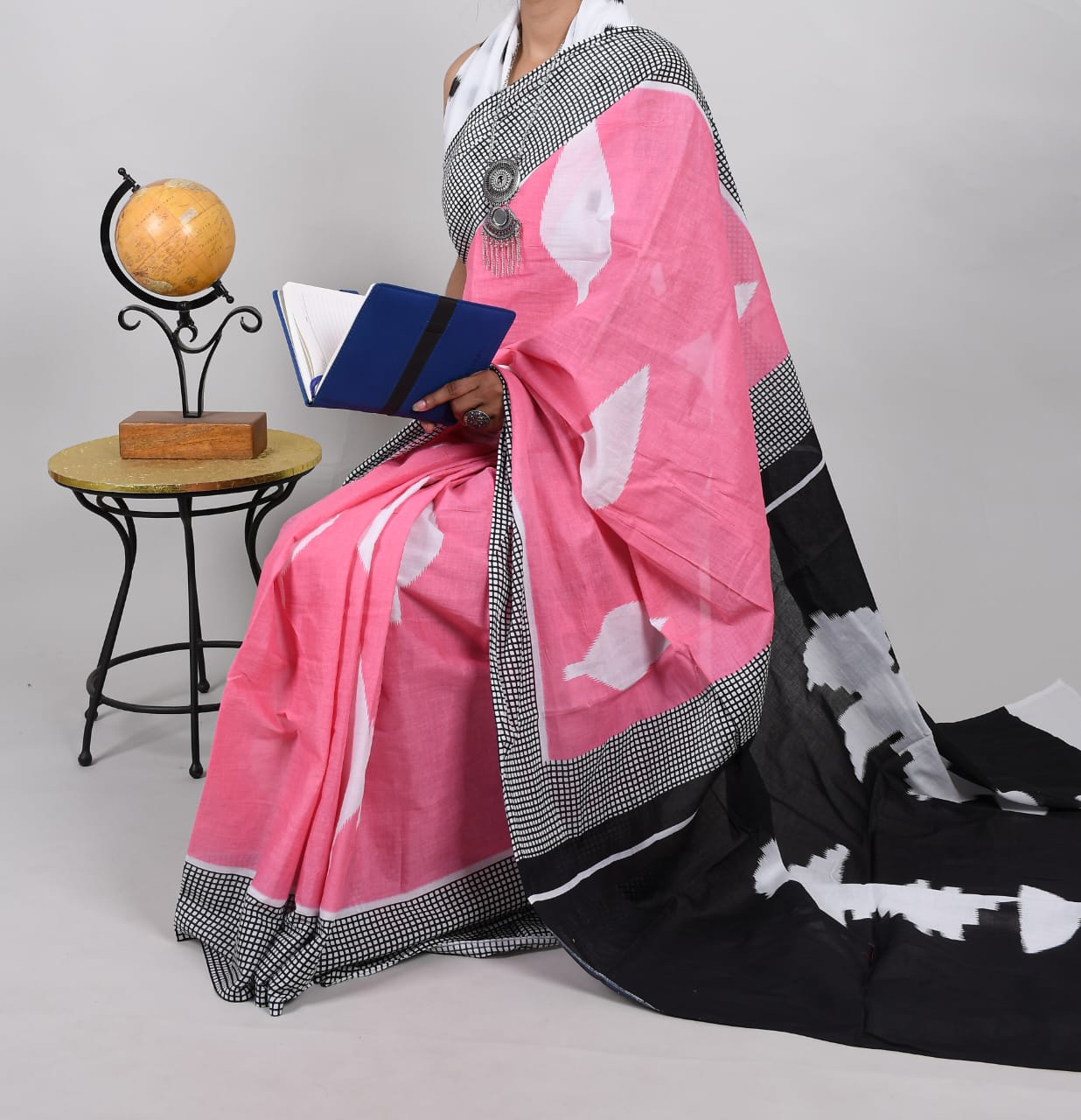 Bagru Natural Hand Block Print Cotton Mulmul Saree With Blouse Style 4