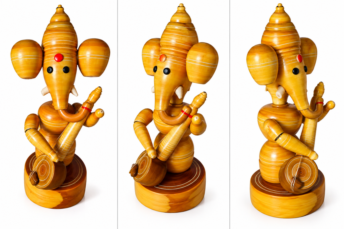 Authentic Etikoppaka Toys Wooden Ganpati With Veena