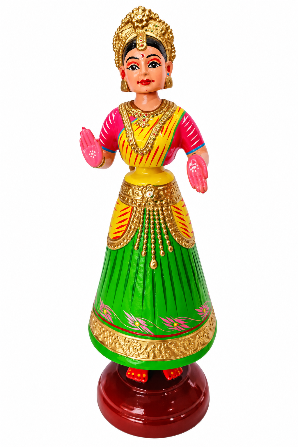 Handmade Dancing Doll Kondapalli Bommallu Toy With Green Dress
