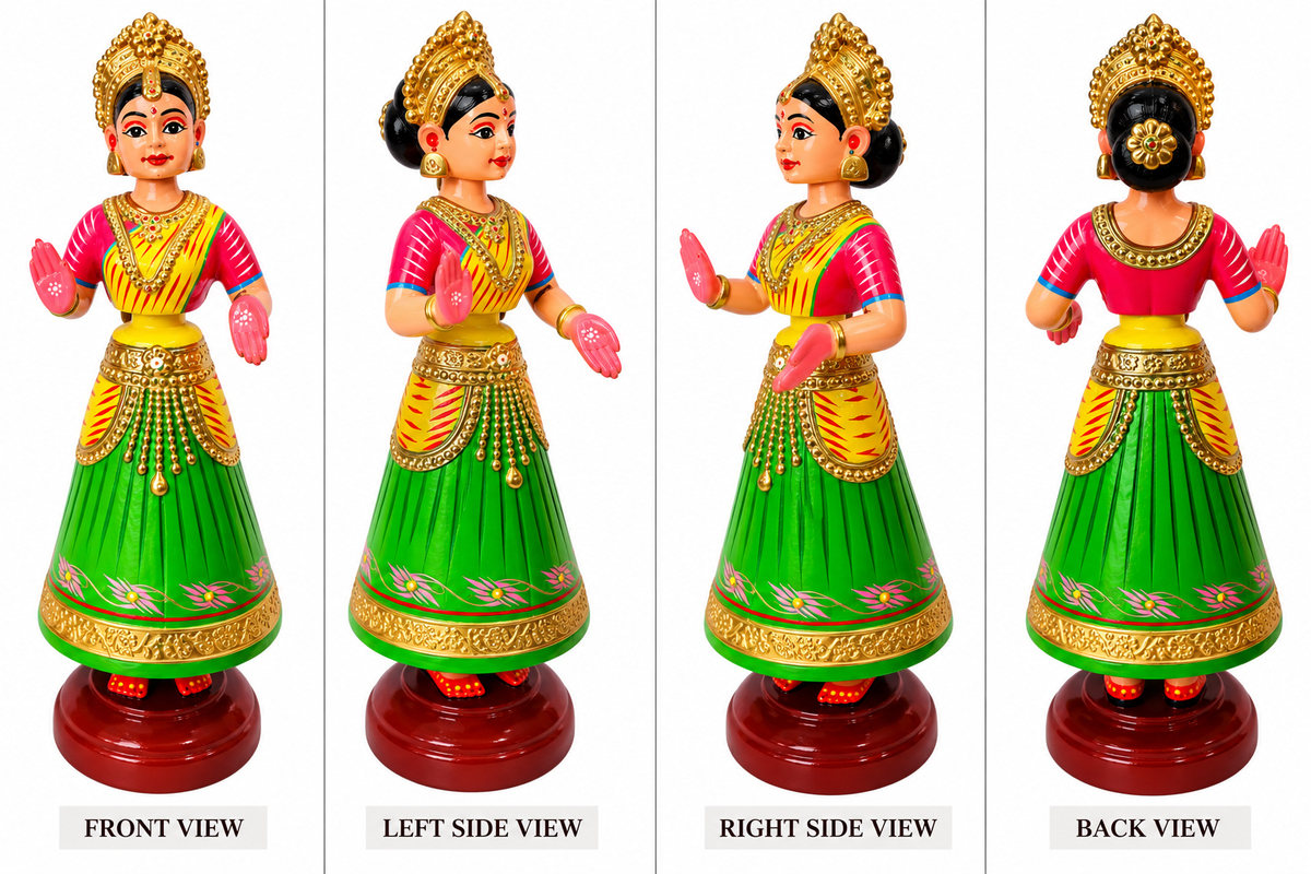 Handmade Dancing Doll Kondapalli Bommallu Toy With Green Dress