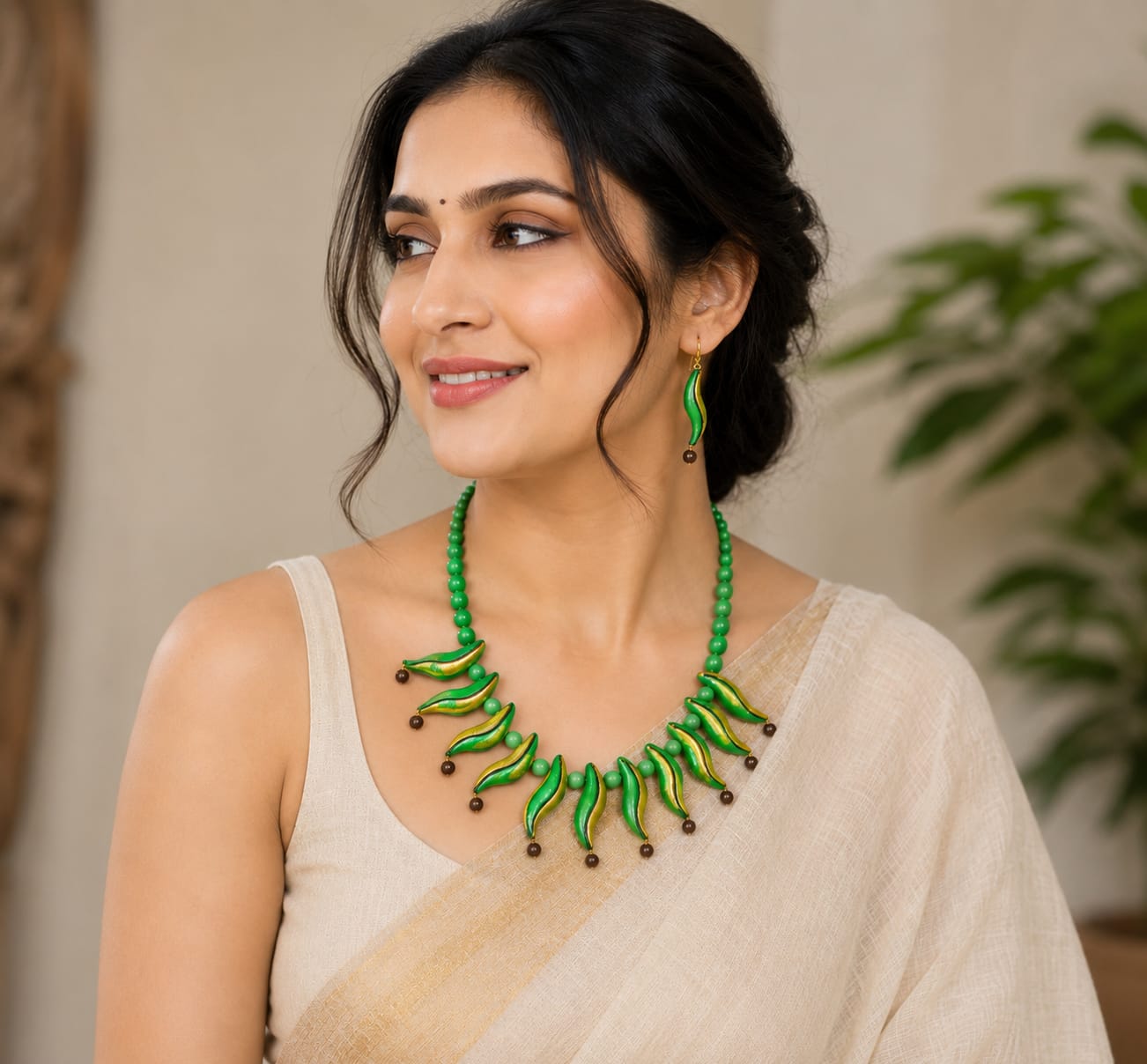 Multi-color Bankura Panchmura Terracotta Craft Necklace Jewellery Set