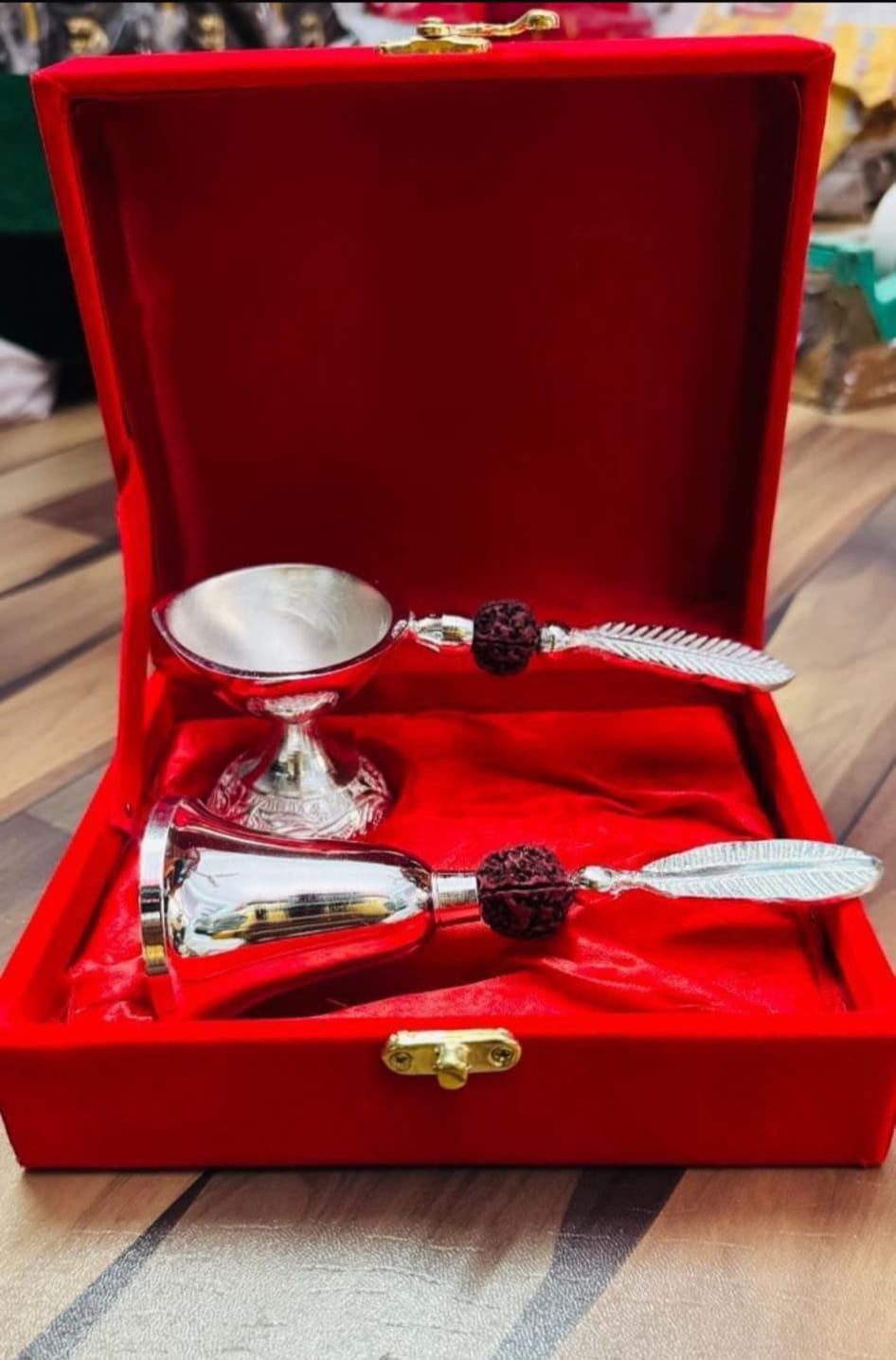 Brass Finish Red Gift Box 1 Bell 1 Diya