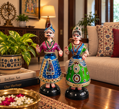 Multicolored Thanjavur Dancing Doll - 11 Inch with Stone Work