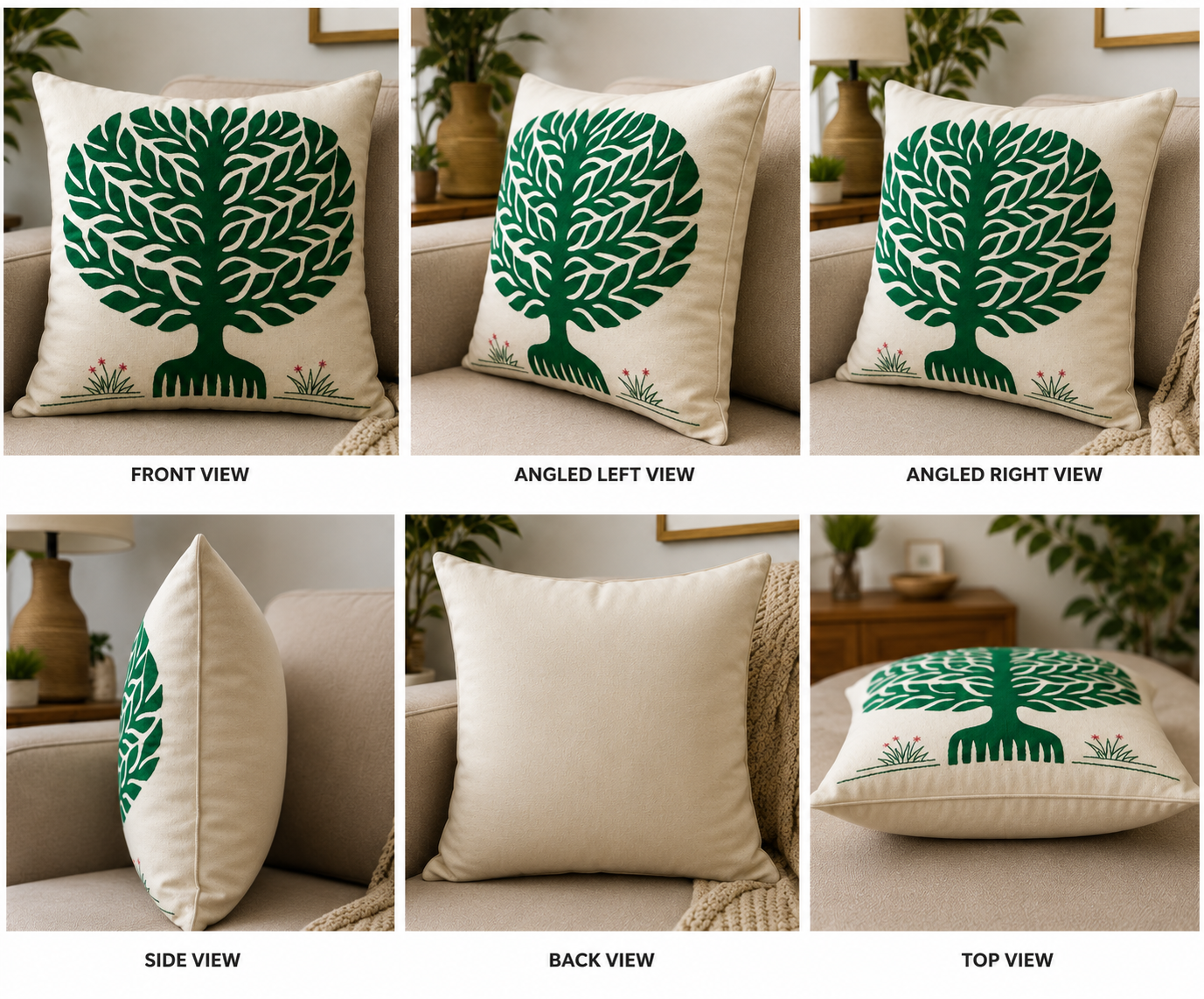 Green Banyan Tree Pipli Appliquie Cushion Cover Single Piece (16