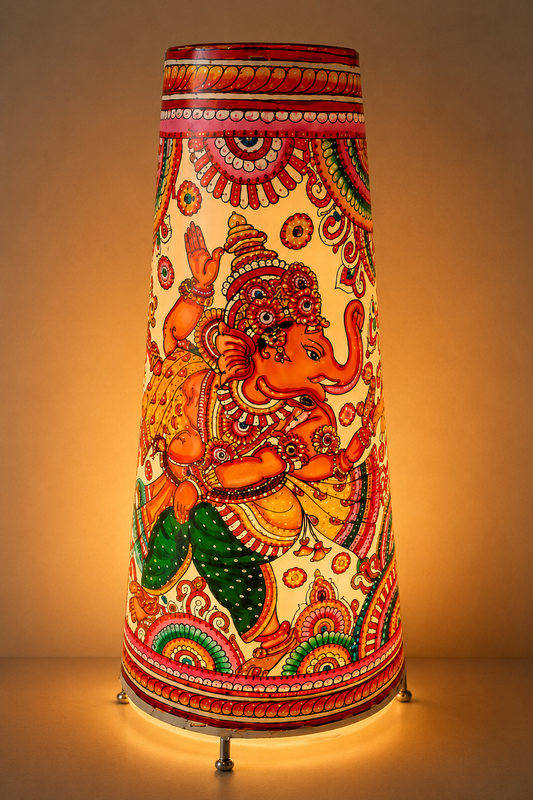 Andhra Pradesh Leather Puppetry Ganesha Printed Decorative Showpiece Lamp