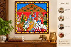 Handmade Beautiful Lord Krishna Govardhan Parvat Cheriyal Painting