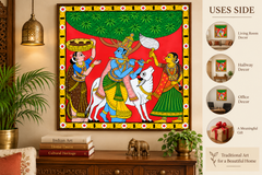 Handmade Beautiful Lord Krishna Playing Flute Cheriyal Painting