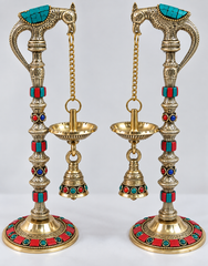 Beautiful Hanging Diya And Bell Stand Set Made Of Brass