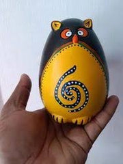 Handmade Beautiful Black Pottery of Nizamabad Owl Shape Money Bank/ Gullakh