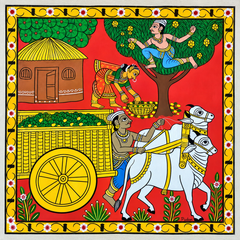 Traditional Handmade Beautiful Farmer Bullock cart Cheriyal Painting