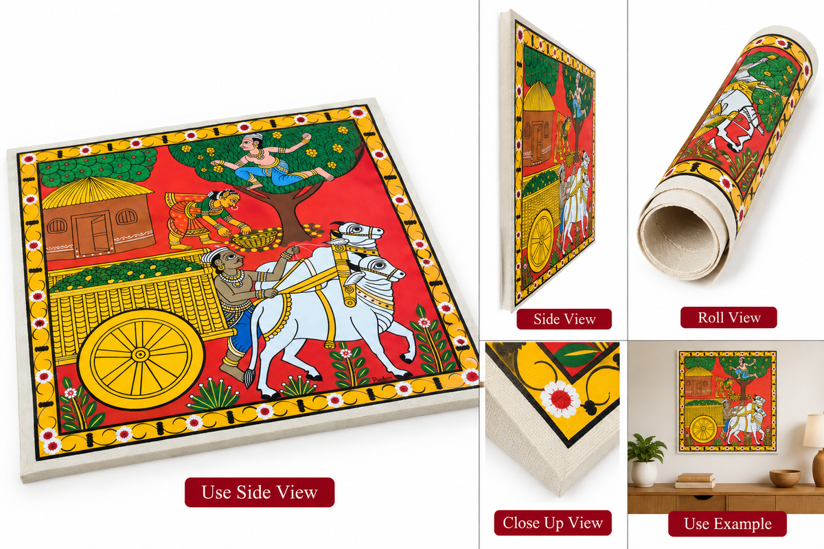 Traditional Handmade Beautiful Farmer Bullock cart Cheriyal Painting
