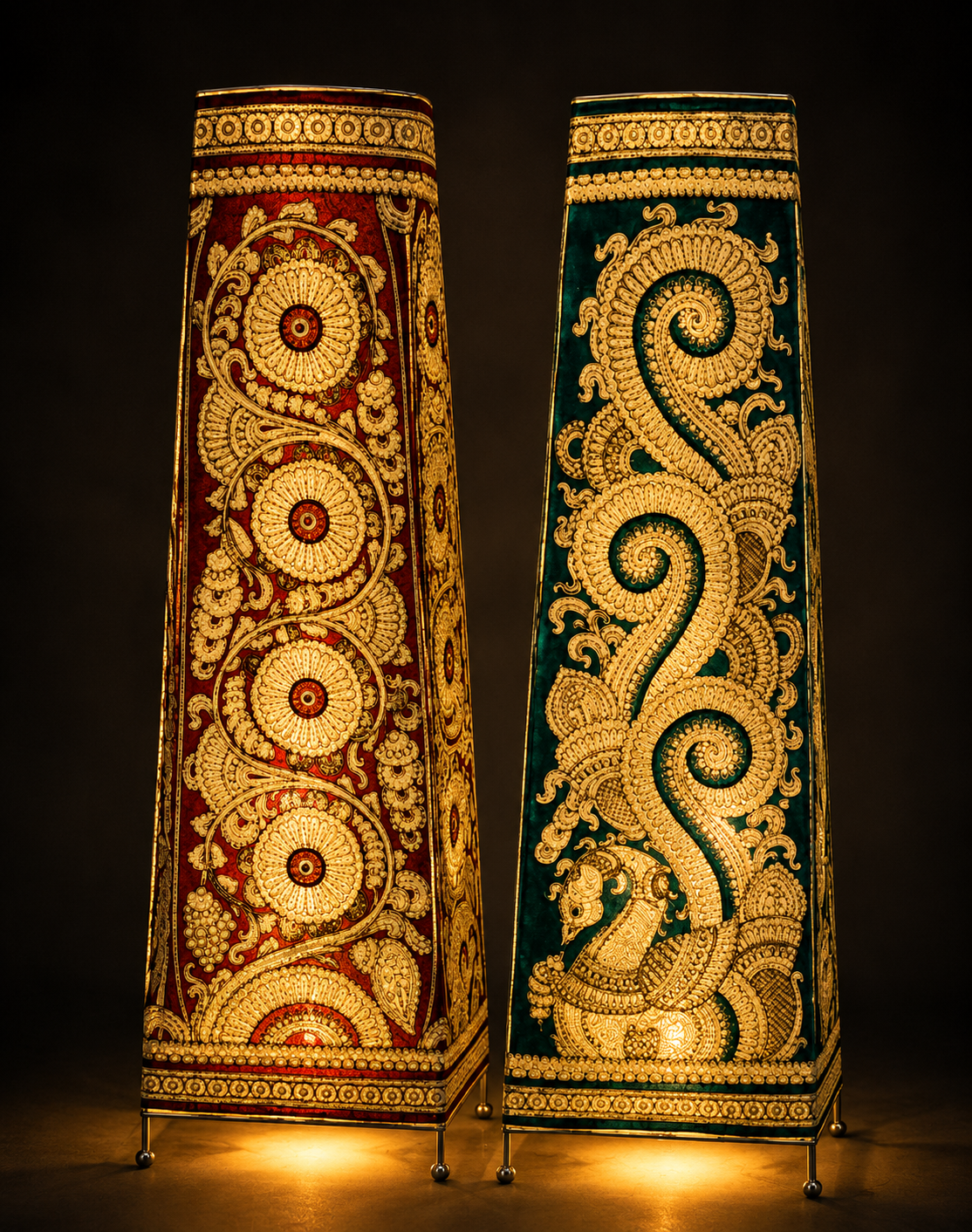 Andhra Pradesh Leather Puppetry Decorative Showpiece Lamp (Set of 2)