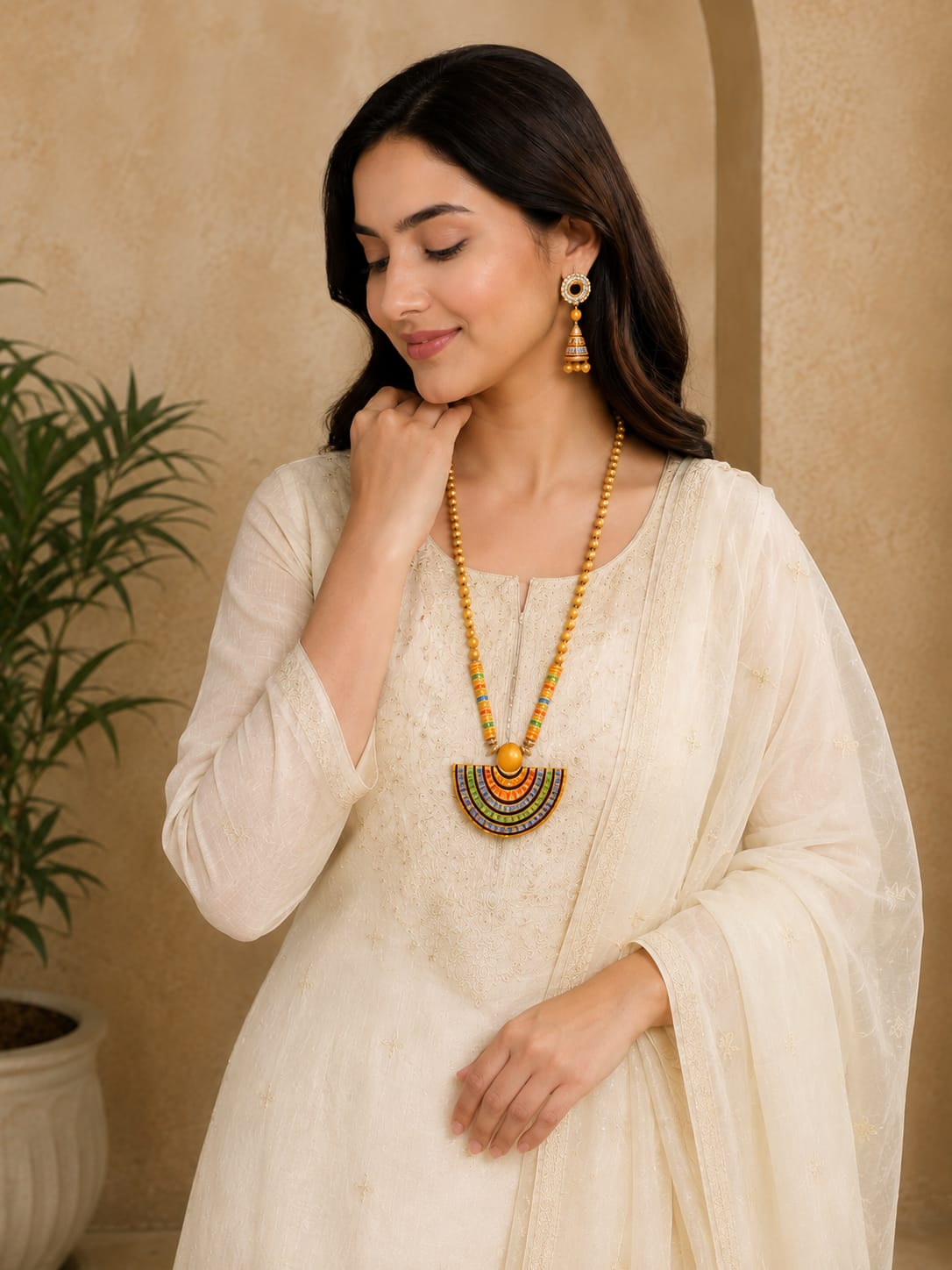 Golden Bankura Panchmura Terracotta Craft Necklace Jewellery Set