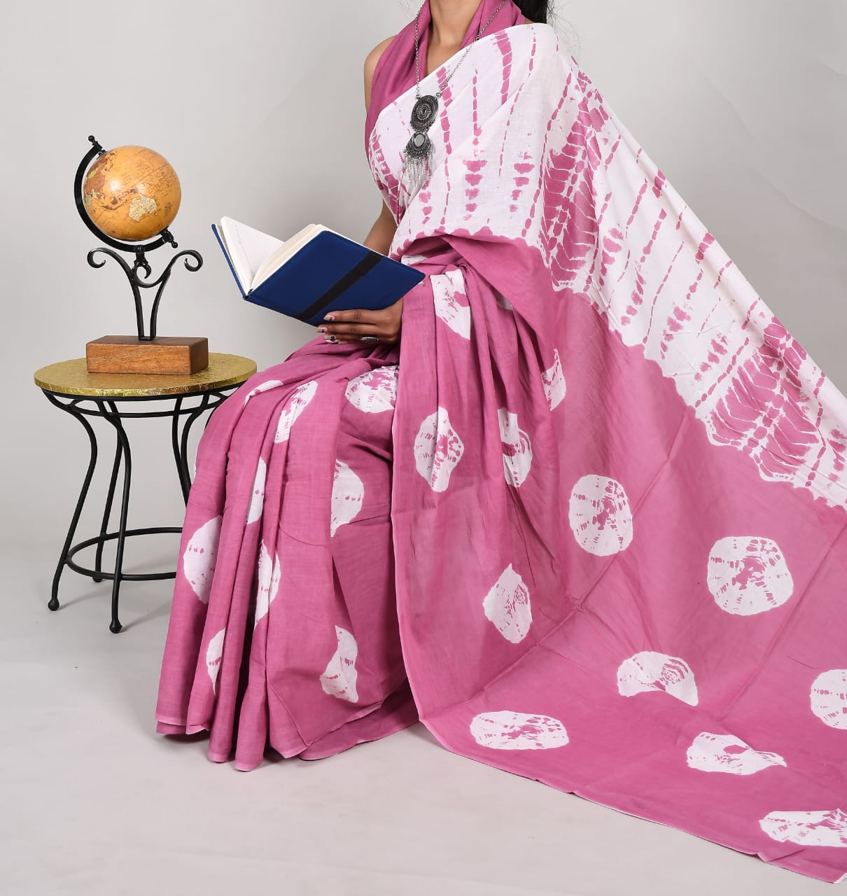Bagru Natural Hand Block Print Cotton Mulmul Saree With Blouse Style 4