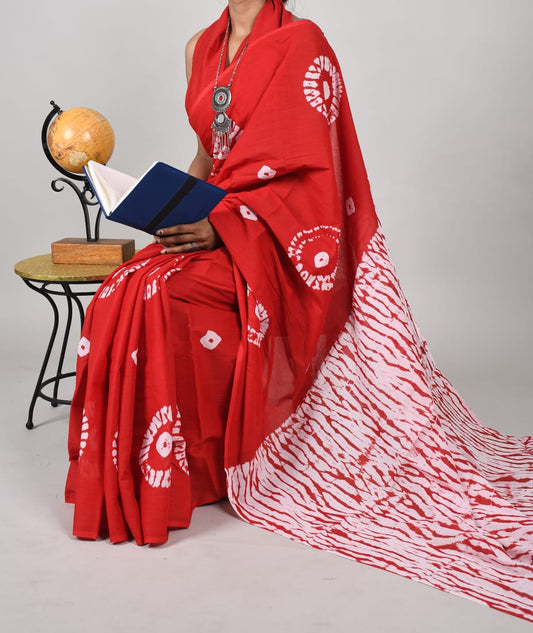 Bagru Natural Hand Block Print Cotton Mulmul Saree With Blouse Style 2