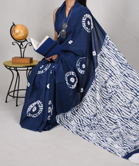 Bagru Natural Hand Block Print Cotton Mulmul Saree With Blouse Style 2